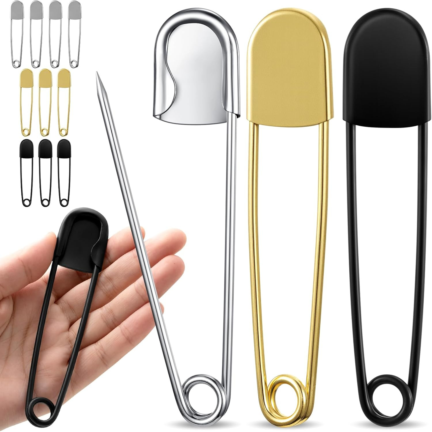 Juexica 10 Pcs Large Safety Pins 5 Inch Jumbo Stainless Steel Safety Pins Heavy