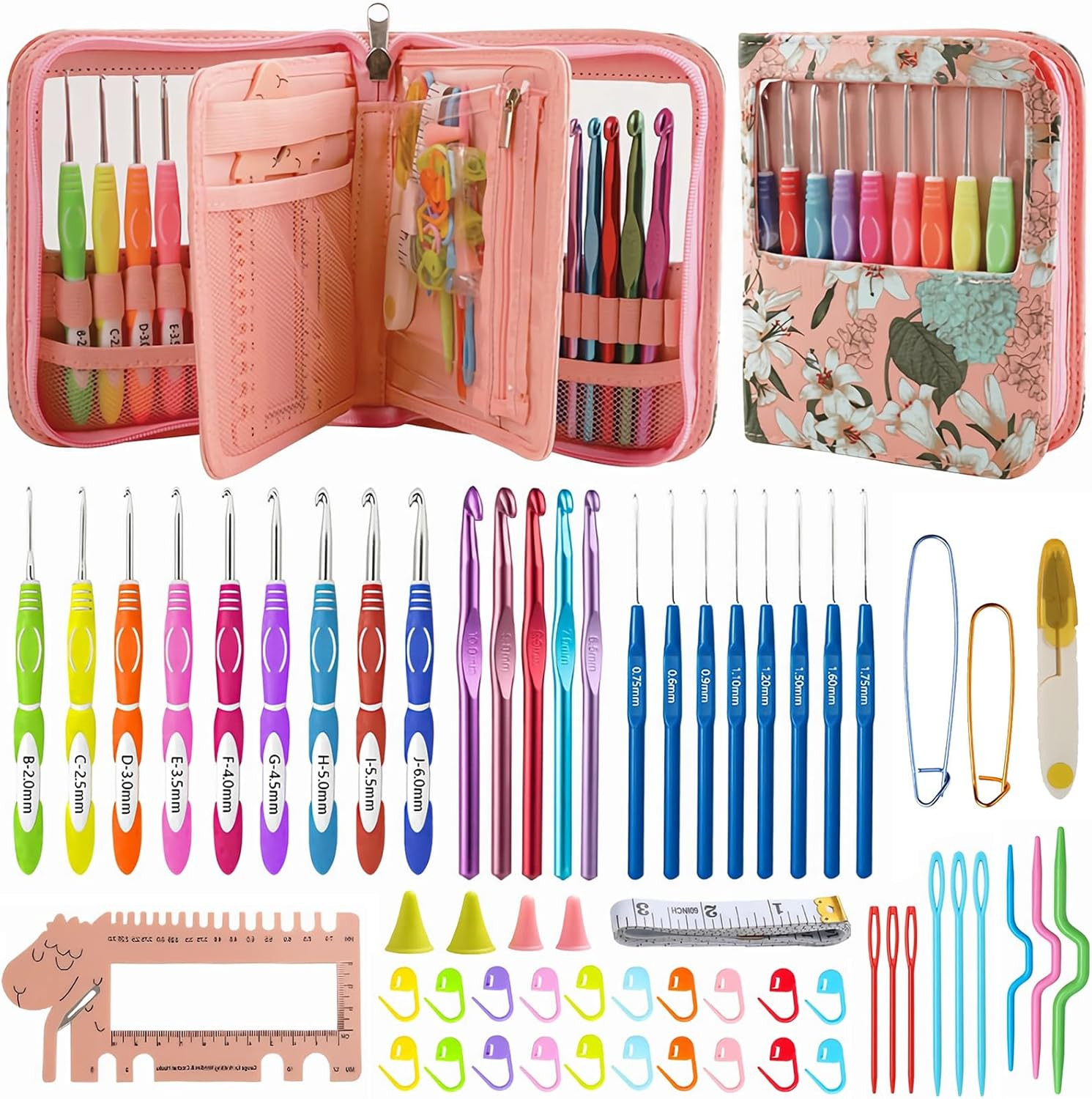 Dasonwin 60-Piece Ergonomic Crochet Hooks Set with Travel Case - Aluminum Croche