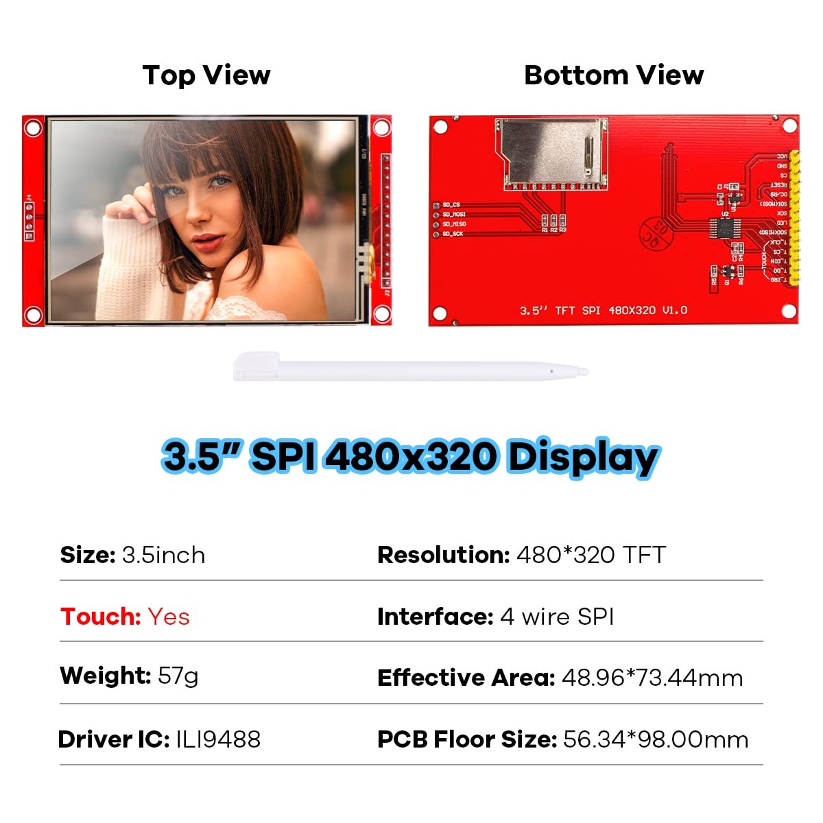 Hosyond 3.5 Inches TFT LCD Touch Screen Shield Display Module 3.5" SPI