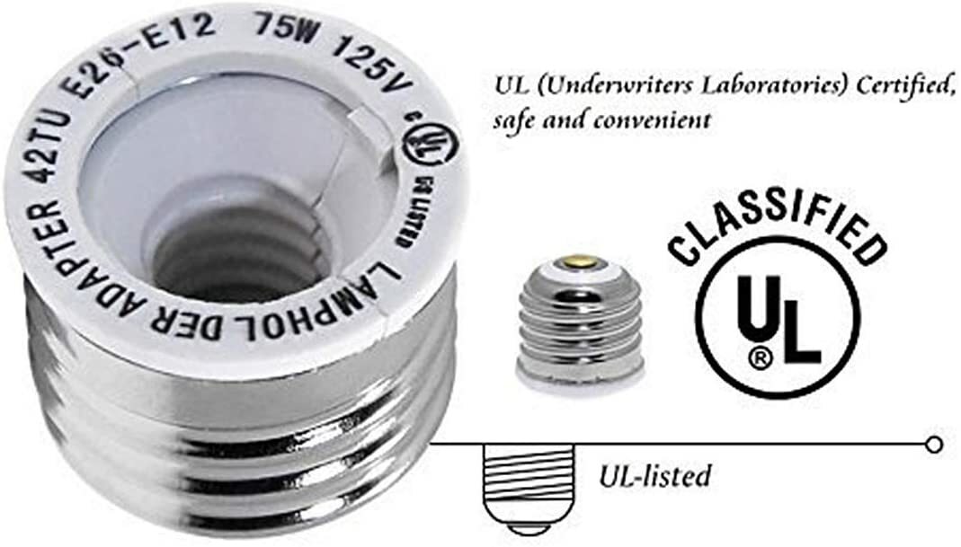 20-Pack E26/E27 to E12 Adapter, Standard Screw Base to Candelabra Base Socket