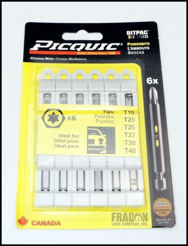 Picquic BitPac Bit Pack Replacement Set Robertson Hex Allen Torx Slotted SAE