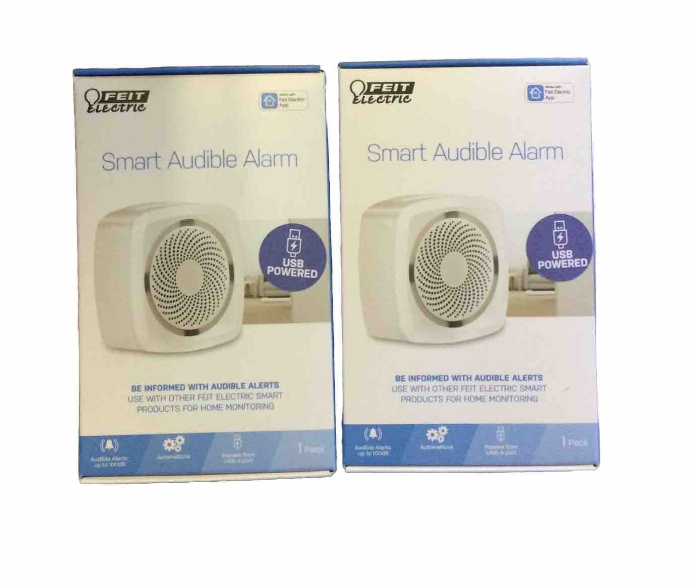 2 Pack Feit Electric Smart Audible Alarm Wi-Fi USB Powered Indoor (E)