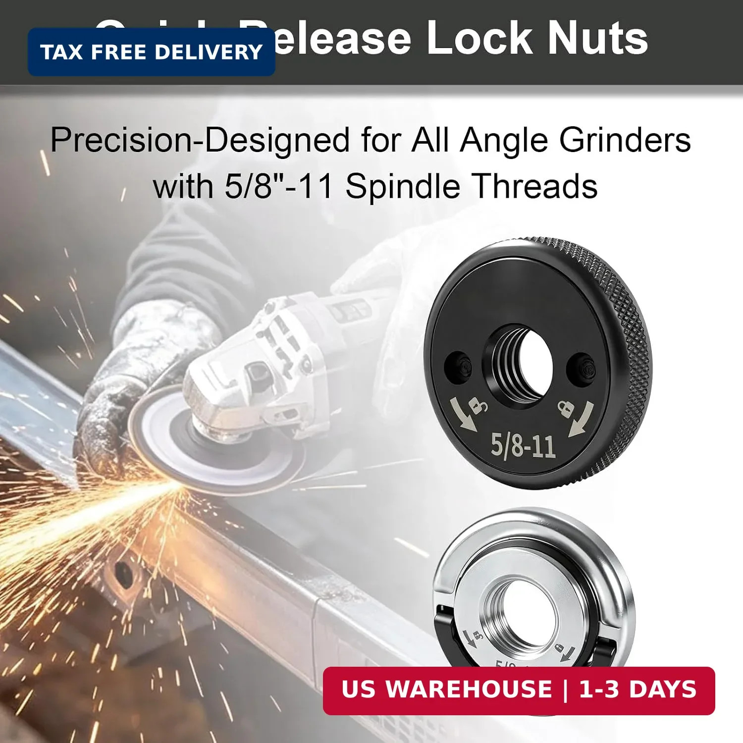 2-Pack 5/8"-11 Angle Grinder Flange Nuts, Tool-Free Quick Release Locking Kit. S