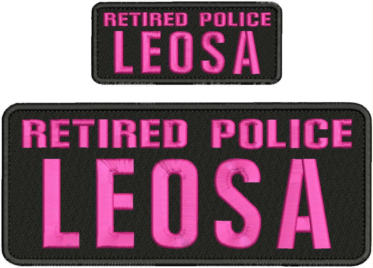 Collectible 2 Embroidery Patch Retire Police L 4x10 and 2x5 Pink On Black
