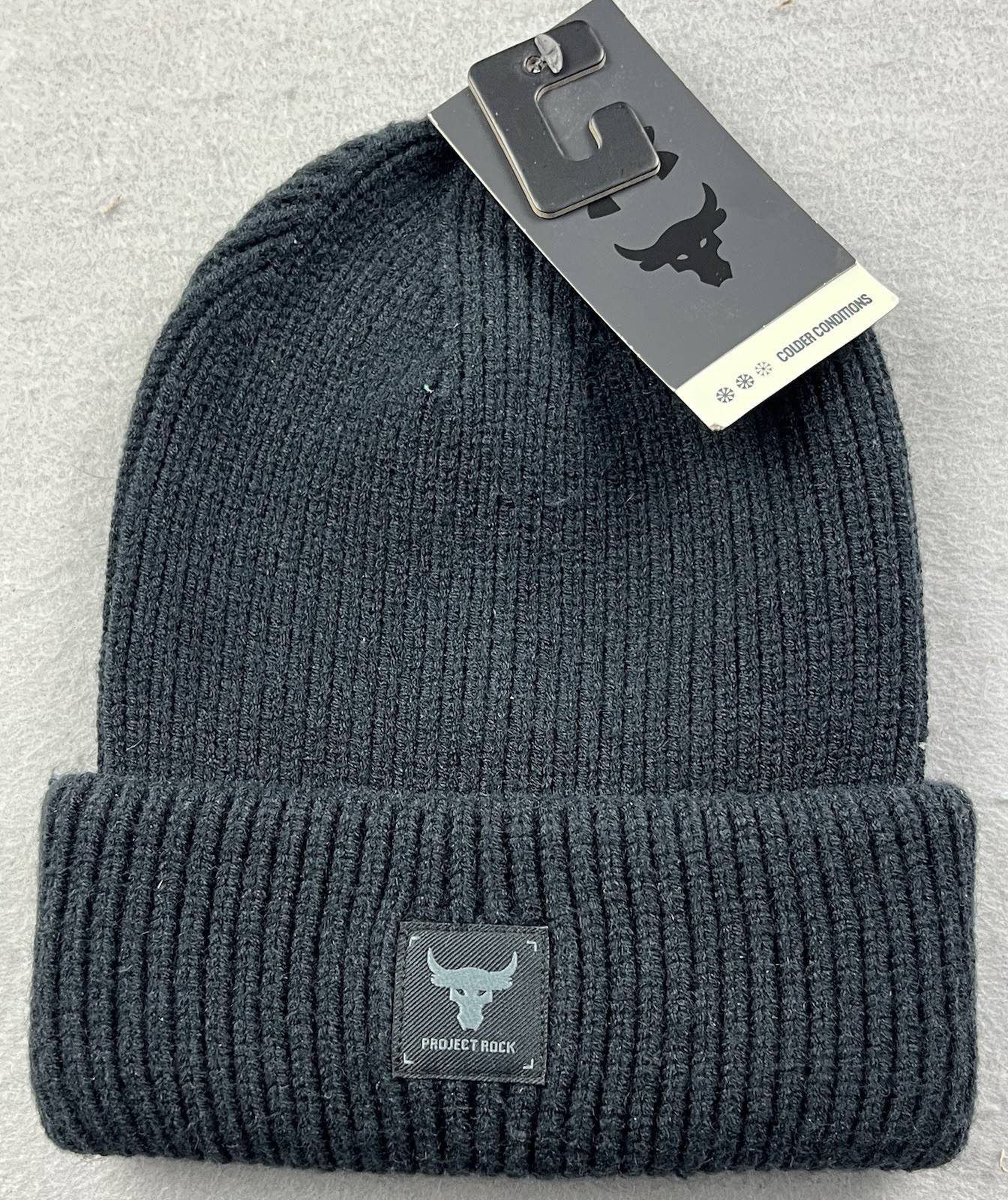 Under Armour Project Rock Men’s Beanie PR Bull Classic Foldover Cuff Black NWT
