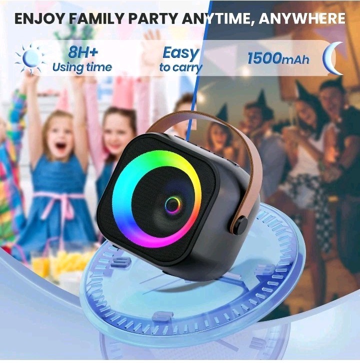 Mini Karaoke Machine, Portable Bluetooth Speaker 2 Mics, Black 2 Mics