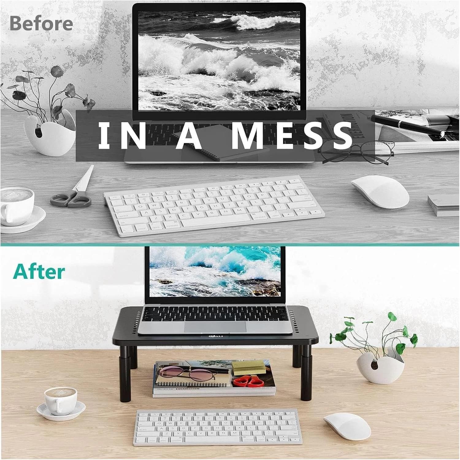 Adjustable Metal Monitor Stand Riser Laptop Printer Shelf 44lb Ventilated