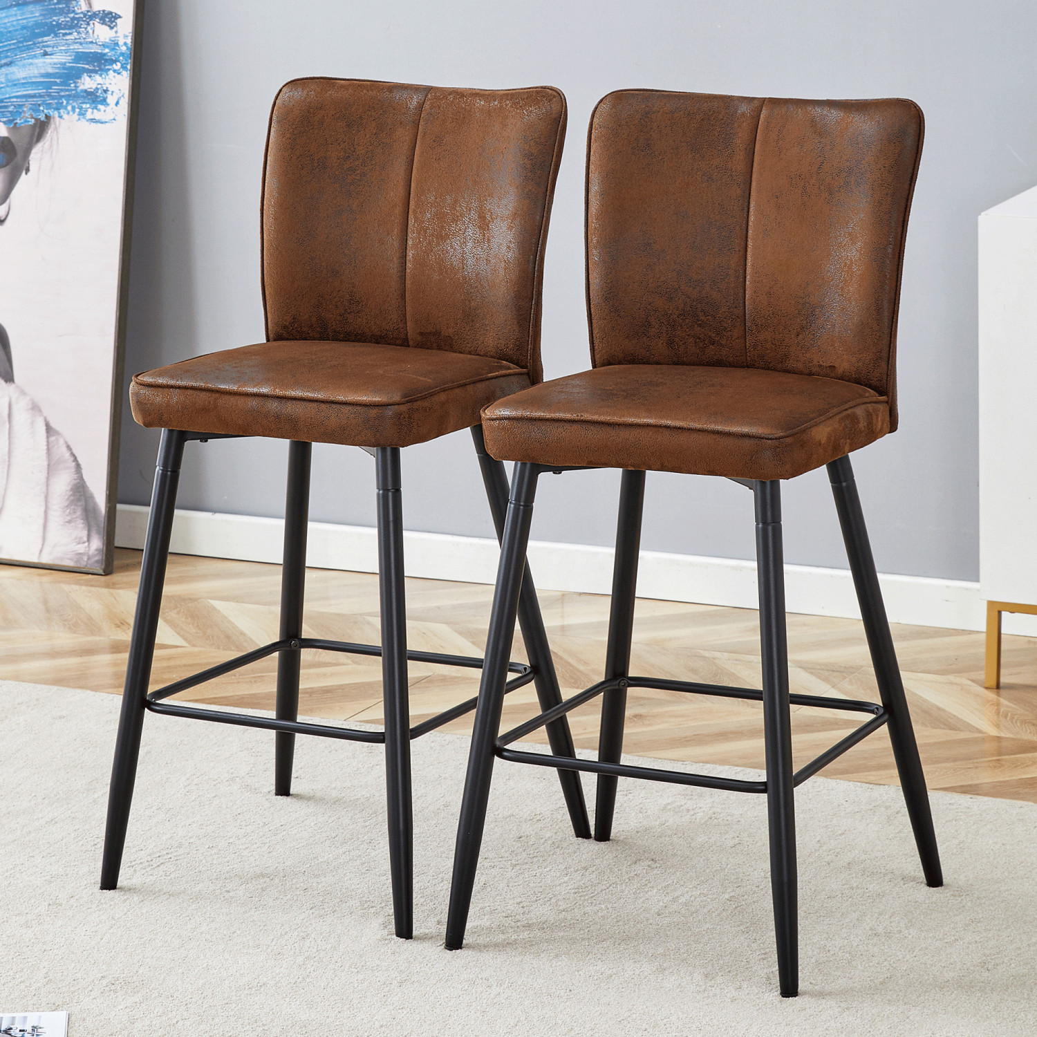 Set of 2 Bar Stool Tech Cloth Upholstered Bar Chair Counter Height Dining Chair
