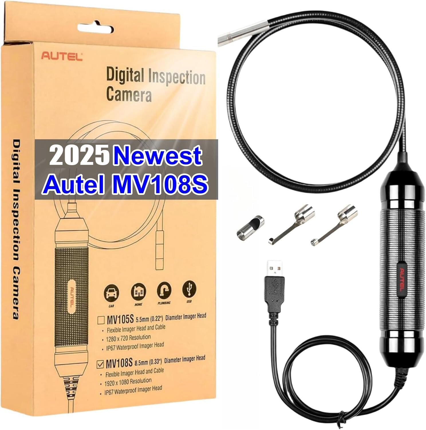 Autel MV108S MaxiVideo Inspection Video Scope 8.5mm Digital For MK808BT MP808TS