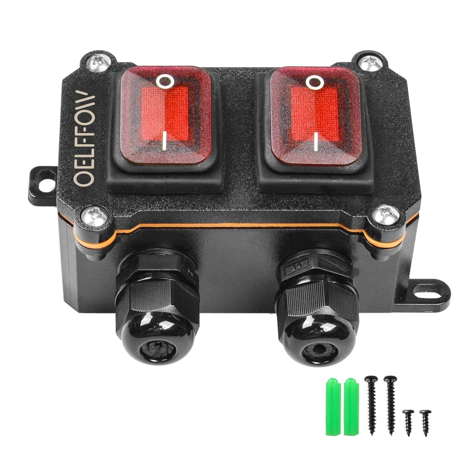 Waterproof Double Toggle Switch with Red Light Rocker Button - DPST AC/DC 20A-12