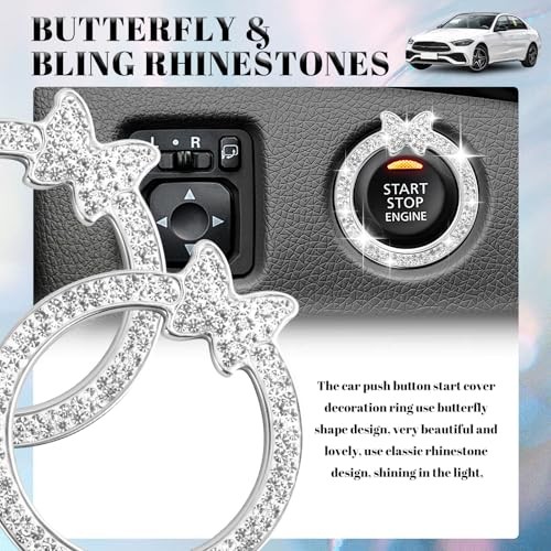 2PCS Bling Butterfly Car Engine Start Button Cover Ring,Car Push to Style 2