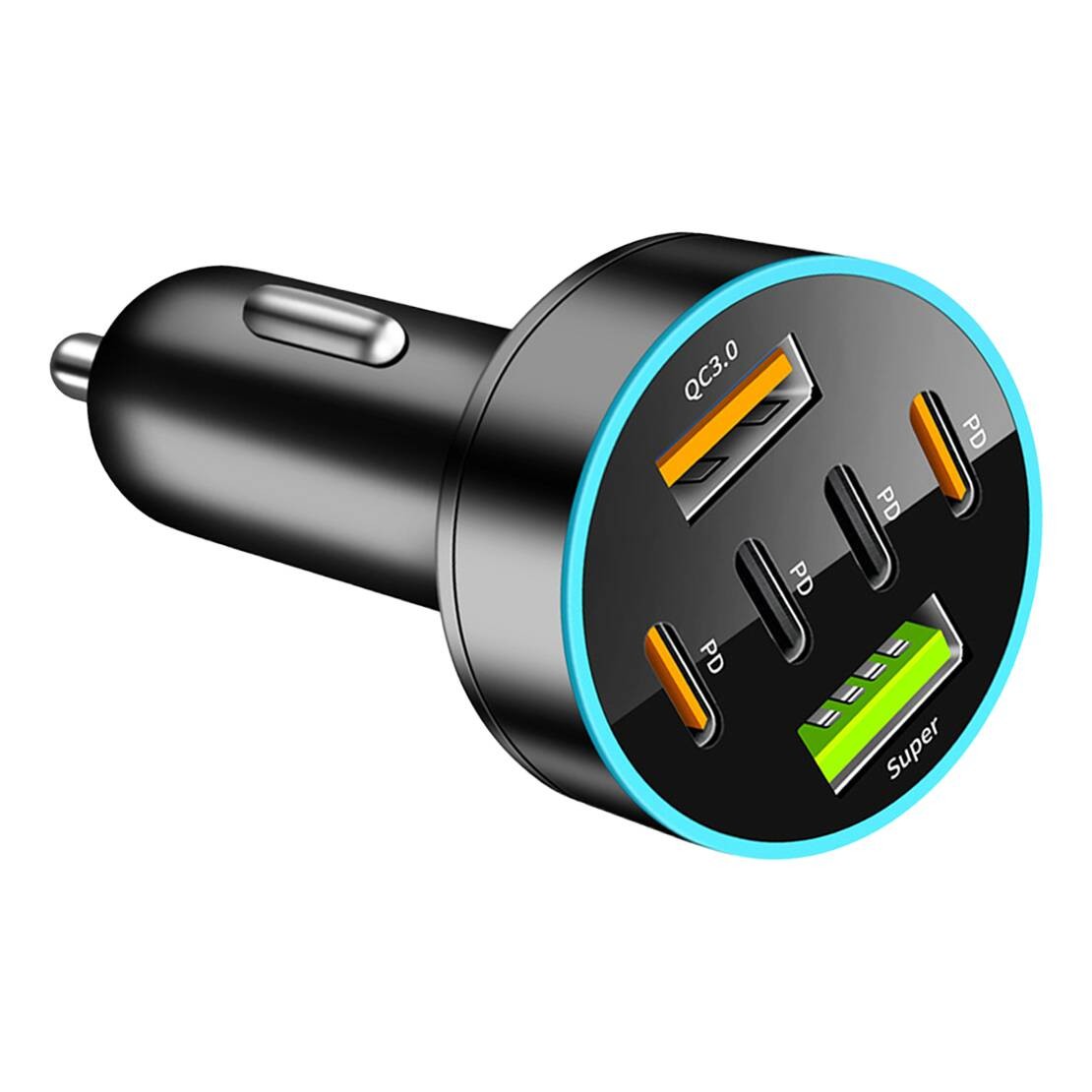 6 Ports Car Charger Adapter Phone Fast Charging Cigarette Lighter Socket