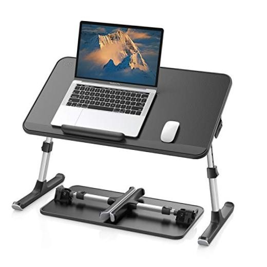 Non-Slip Leather Laptop Bed Tray Table,Lap Desk with Laptop Medium Black