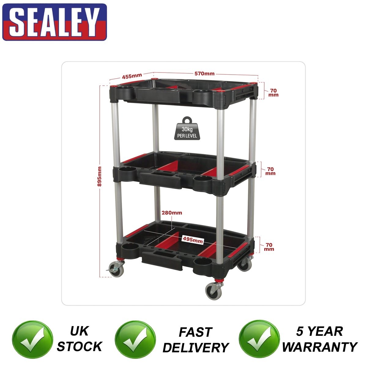 Sealey Composite Workshop Trolley with Parts Storage 3-Level CX313