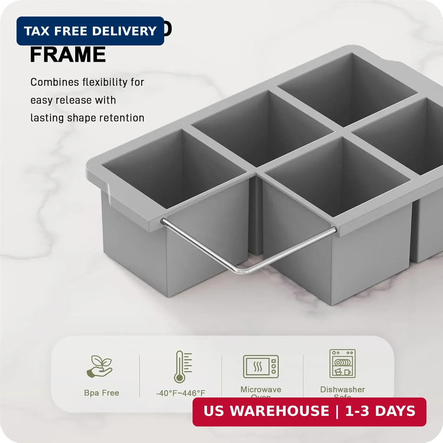 3 Packs Large Ice Cube Molds with Stackable Lid,Silicone Ice Cube Tray for F