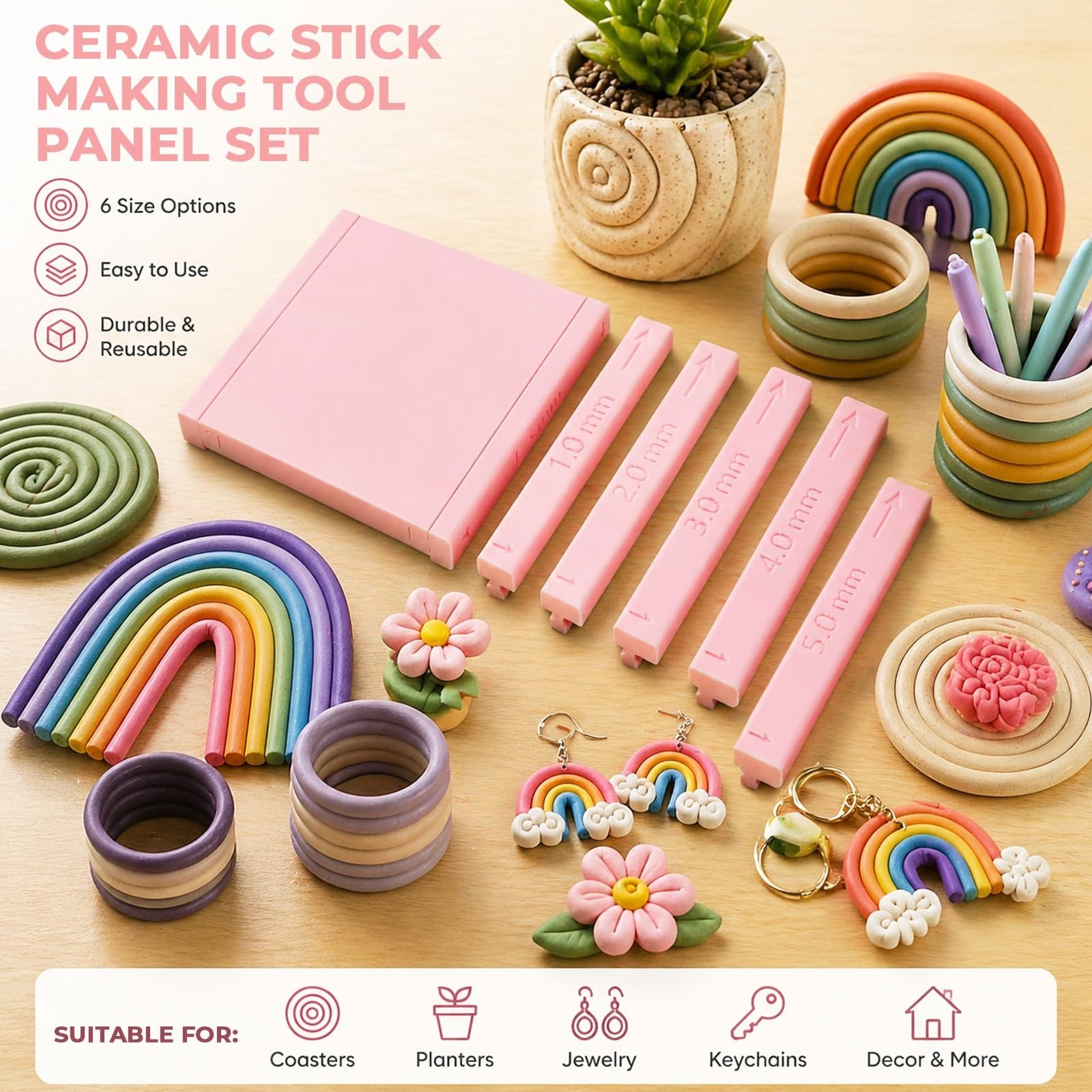 7 Pcs Clay Roller Guide Set - DIY Polymer Clay Rolling Strips & Earring Tools, 1