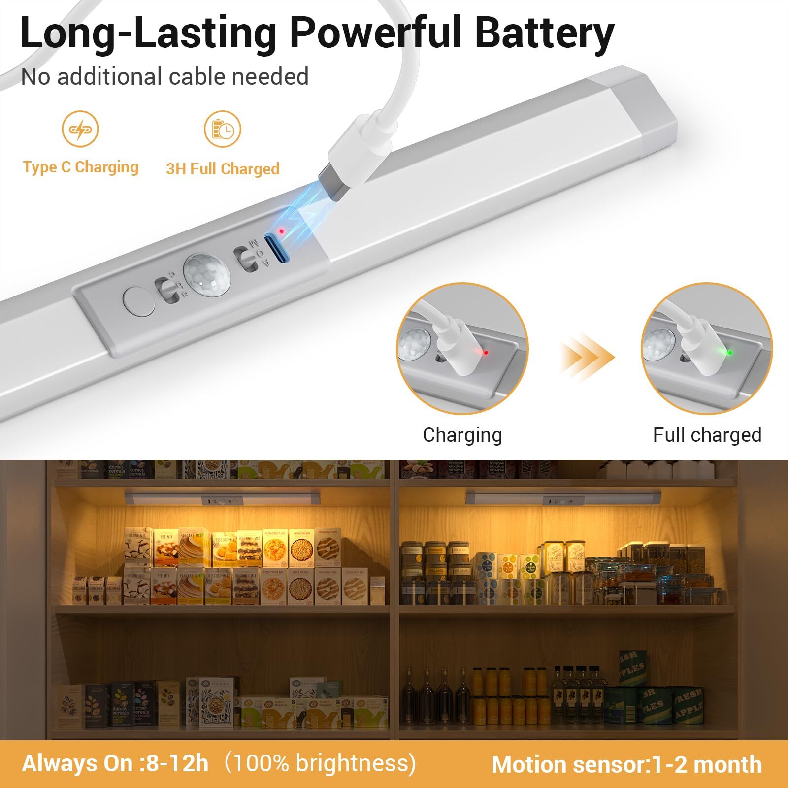 Closet Lights Motion Sensor with 3 ColorRechargeable Closet Light with Eye-Pr...