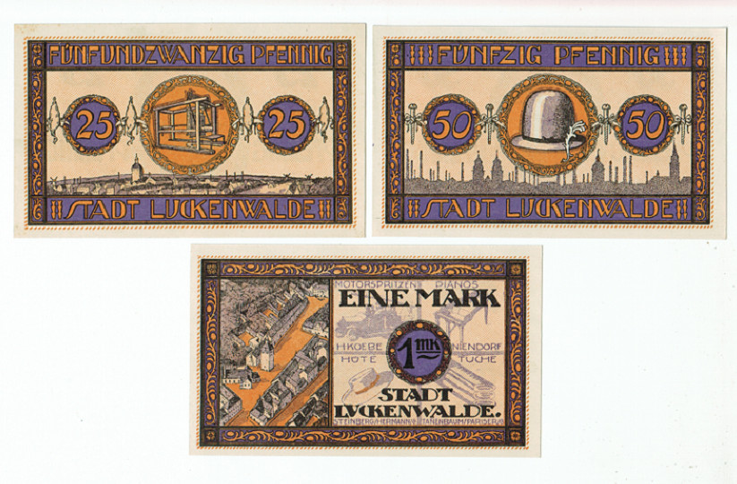 SET OF 3 GERMANY NOTGELD 25.50.100 PFENNIG STADT-LUCKENWALDEN 1921 UNC