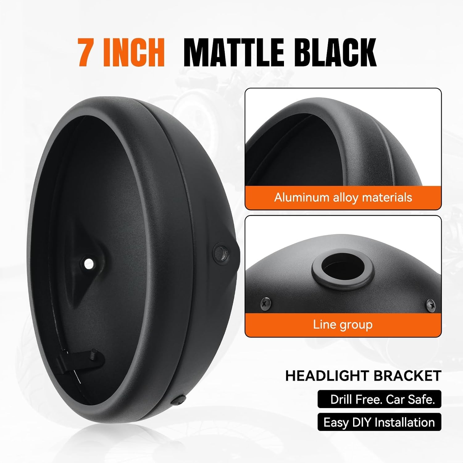 7 Inch Motorcycle Headlight Housing, Adjustable 35–48mm Fork Mount Bracket