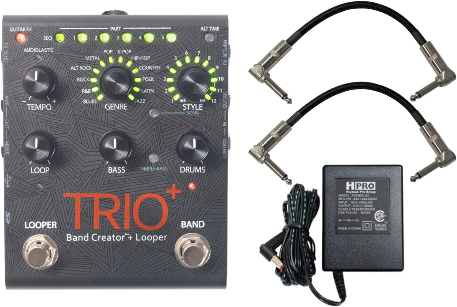 Digitech Trio+ Band Creator Looper with Patch Cables Power Supply