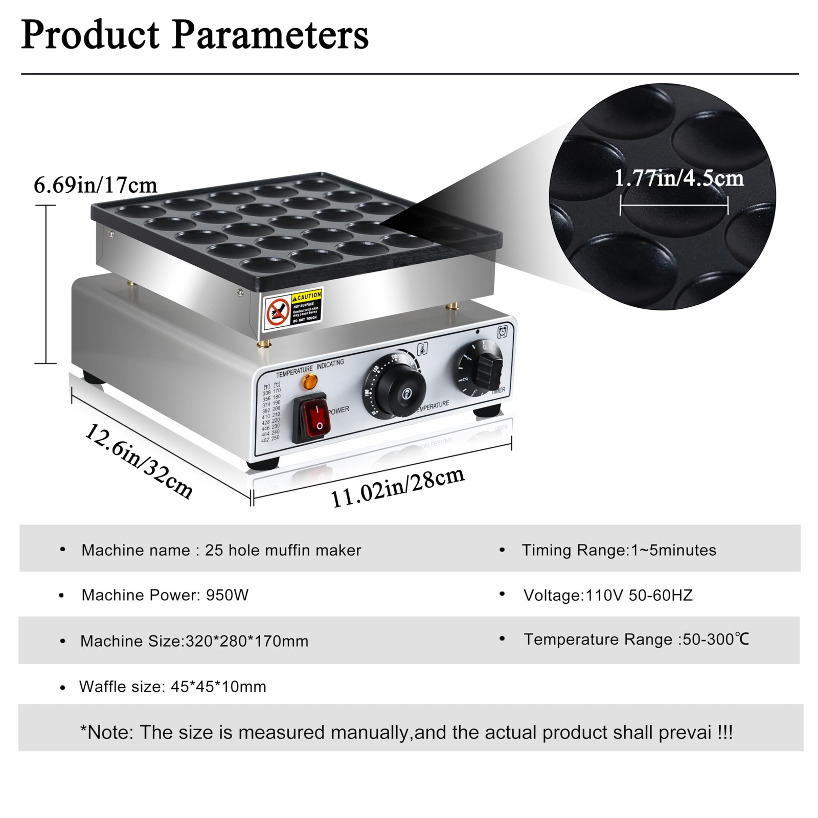 Mini Pancake Maker, 25-Cup Commercial Dutch Pancake Machine, 950W Non-Stick E...