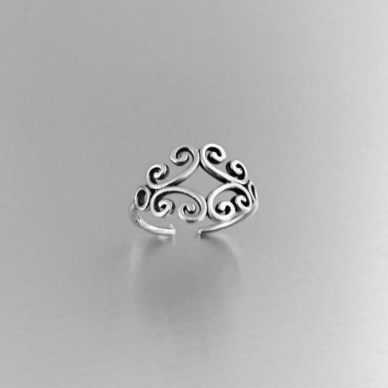 WOMEN'S Multiple Swirl Adjustable Toe Ring Fine Solid Metal 925 Sterling Silver