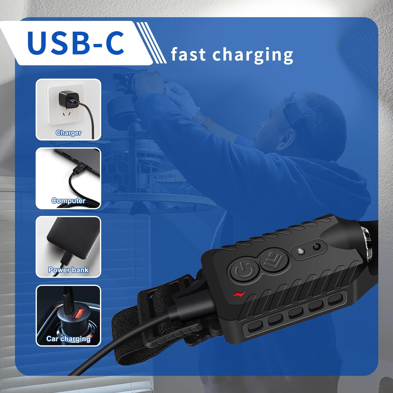 Rechargeable LED Headlamp, 400 Lumens, USB-C, 5 Modes — Lightweight, Adjustable