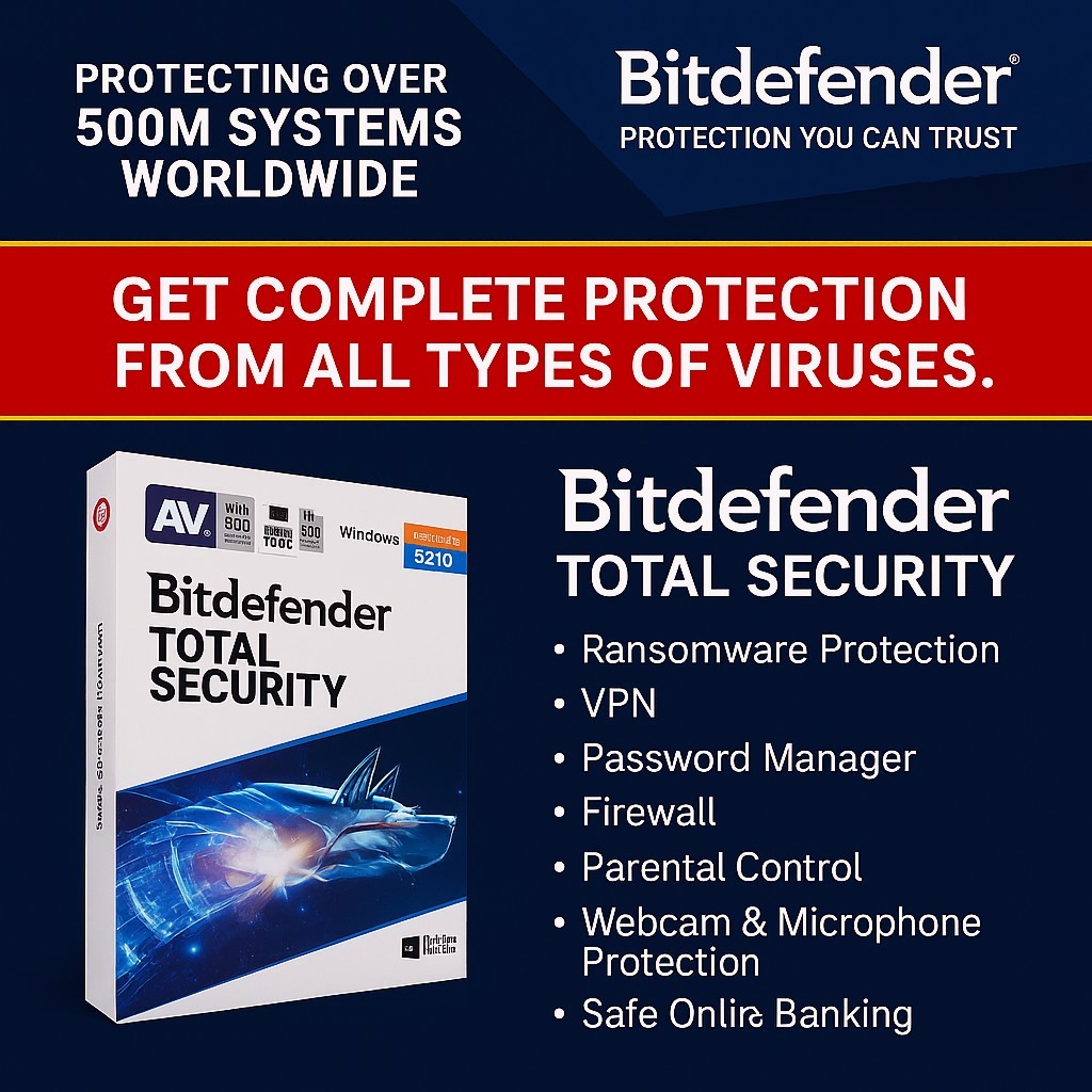 Bitdefender Total Security Protection- 1 Years 5 Devices