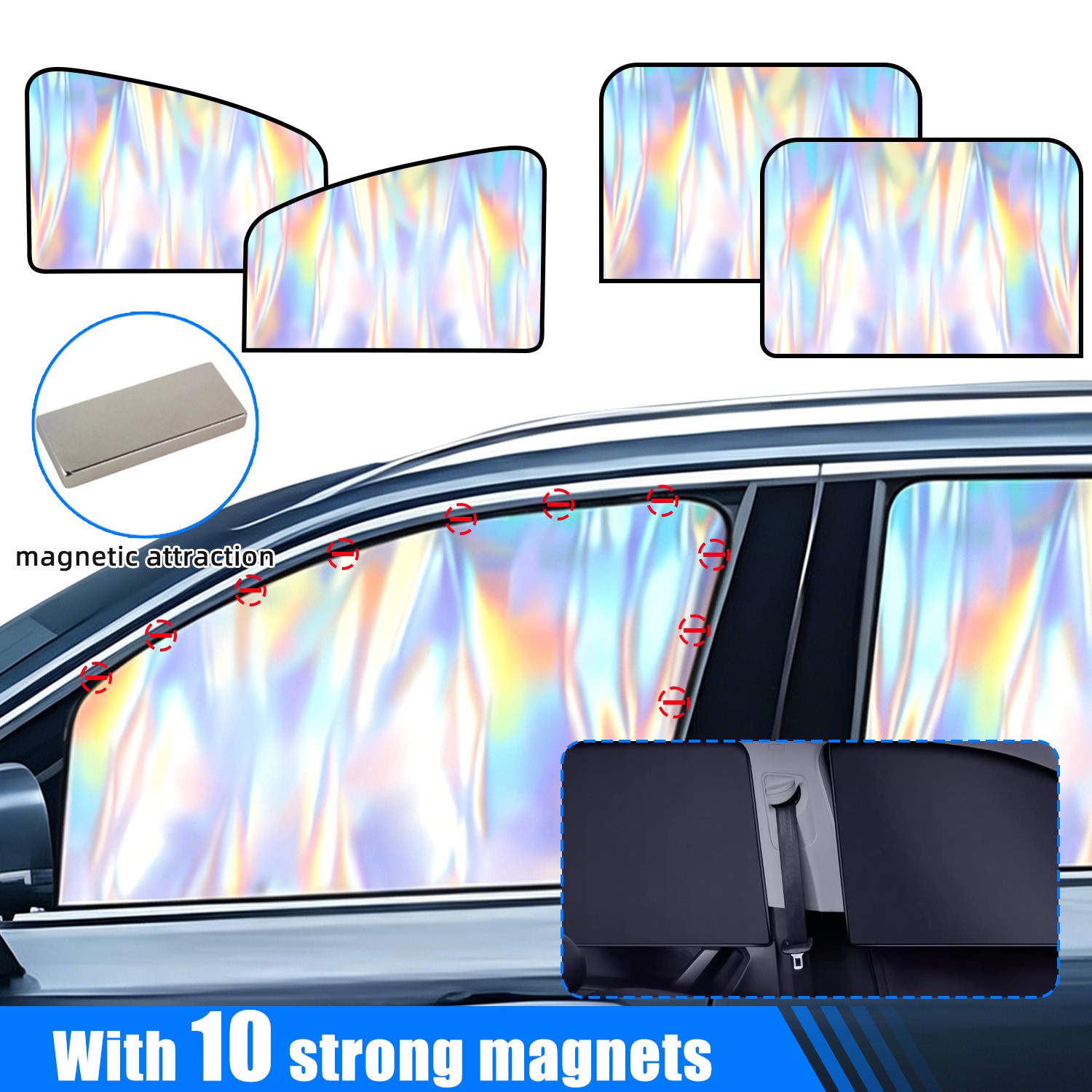 Laser Magnetic Car Window Shades 4pcs Set,Blackout Curtains For Privacy&UV Block