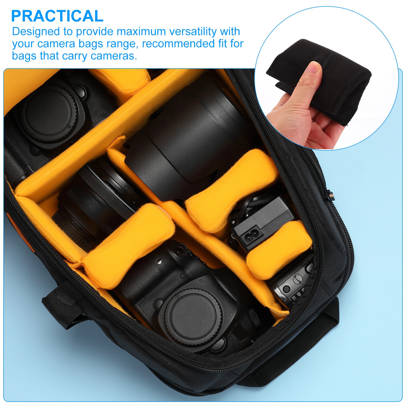Camera Bag Divider, 2Pcs 5.51"x3.78"x0.55" Shockproof Separator, Black