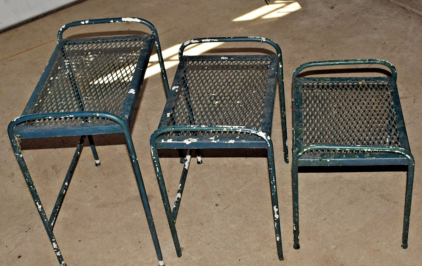 3 VTG Heavy Metal Patio Nesting Tables MCM Plant Outdoor Woodard Salterini