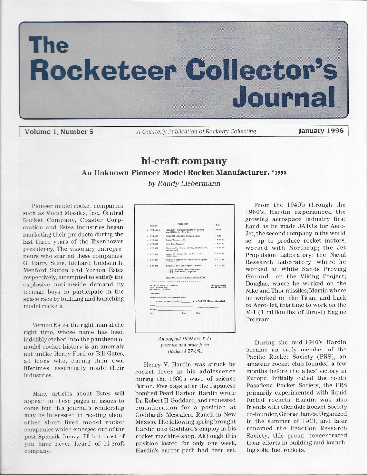 NEW LOWER PRICE !!  The Rocketeer Collector's Journal, Vol. 1 No. 5, Jan. 1996