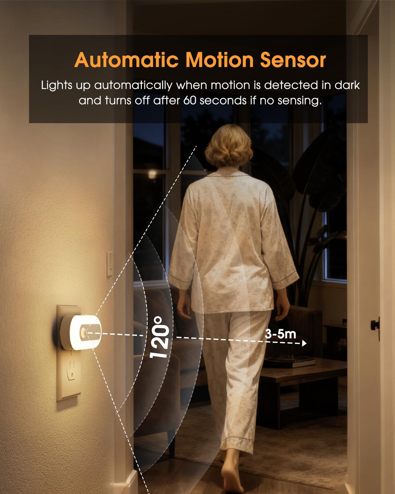 Plug-in LED Night Light with Motion Sensor & Dusk to Dawn Sensor, Dimmable Wa...