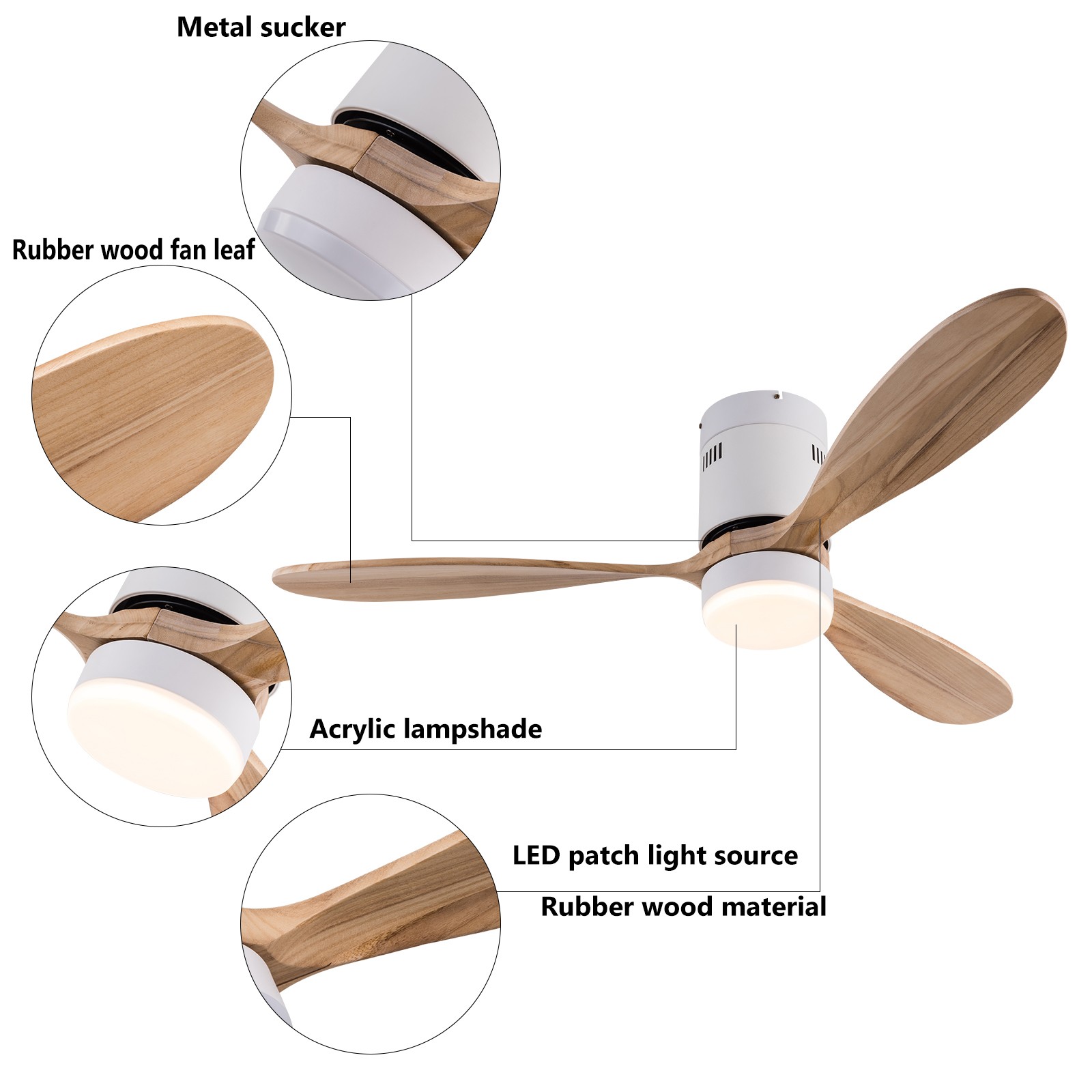 52 Inch Smart Ceiling Fan with Dimmable Light 6-speed Adjustable Ceiling Fan