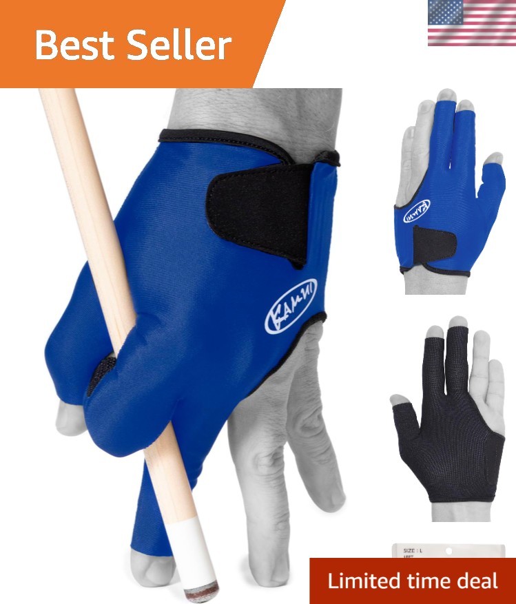Blue Billiard Glove for Left-Handed Players - Stretchable, Quick-Dry, Small