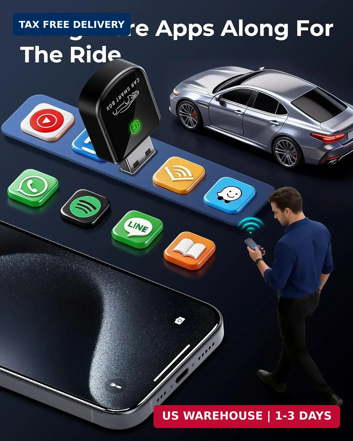 Wireless Carplay Adapter for iPhone Latest Upgrade, Tiny Bluetooth Receiver Conv