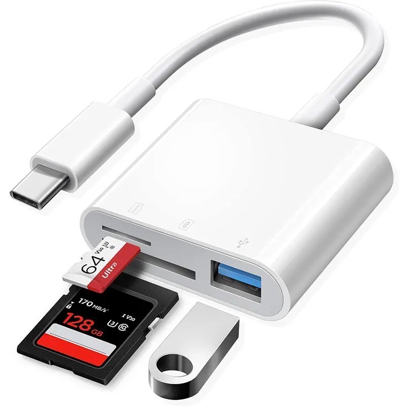 3 In 1 Adapter Type-C, Tf, Cf, Sd, Memory Card Reader, Recorder, Compact Flash U