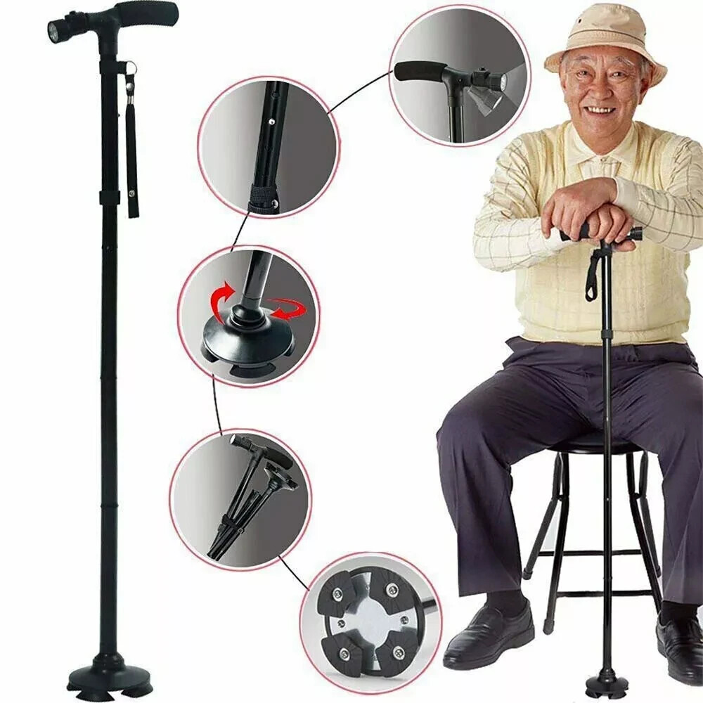 New Folding Walking Cane with LED Light, Adjustable Walking Stick with Carrying
