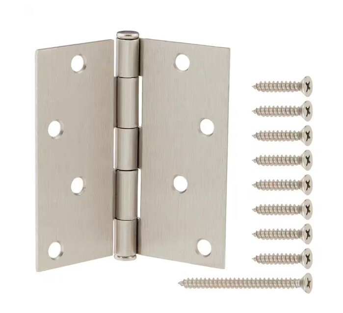 Everbilt 4 in. Square Radius Satin Nickel Squeak-Free Door Hinge
