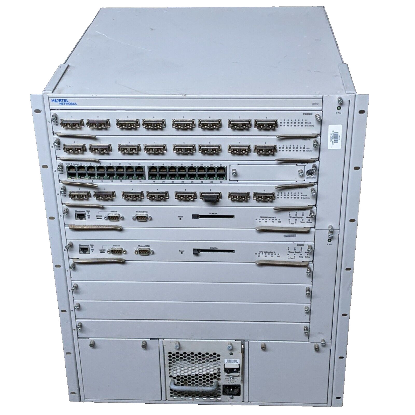 Nortel Networks Passport 8010 w/ 8108GBIC 8132TX 8190SM - port switch pcmcia