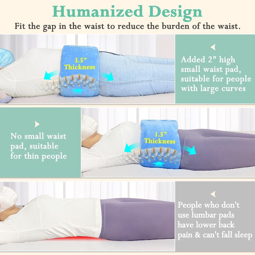 KAVIL Lumbar Support Pillow for Sleeping Lower Back Sciatic Nerve Pain Blue