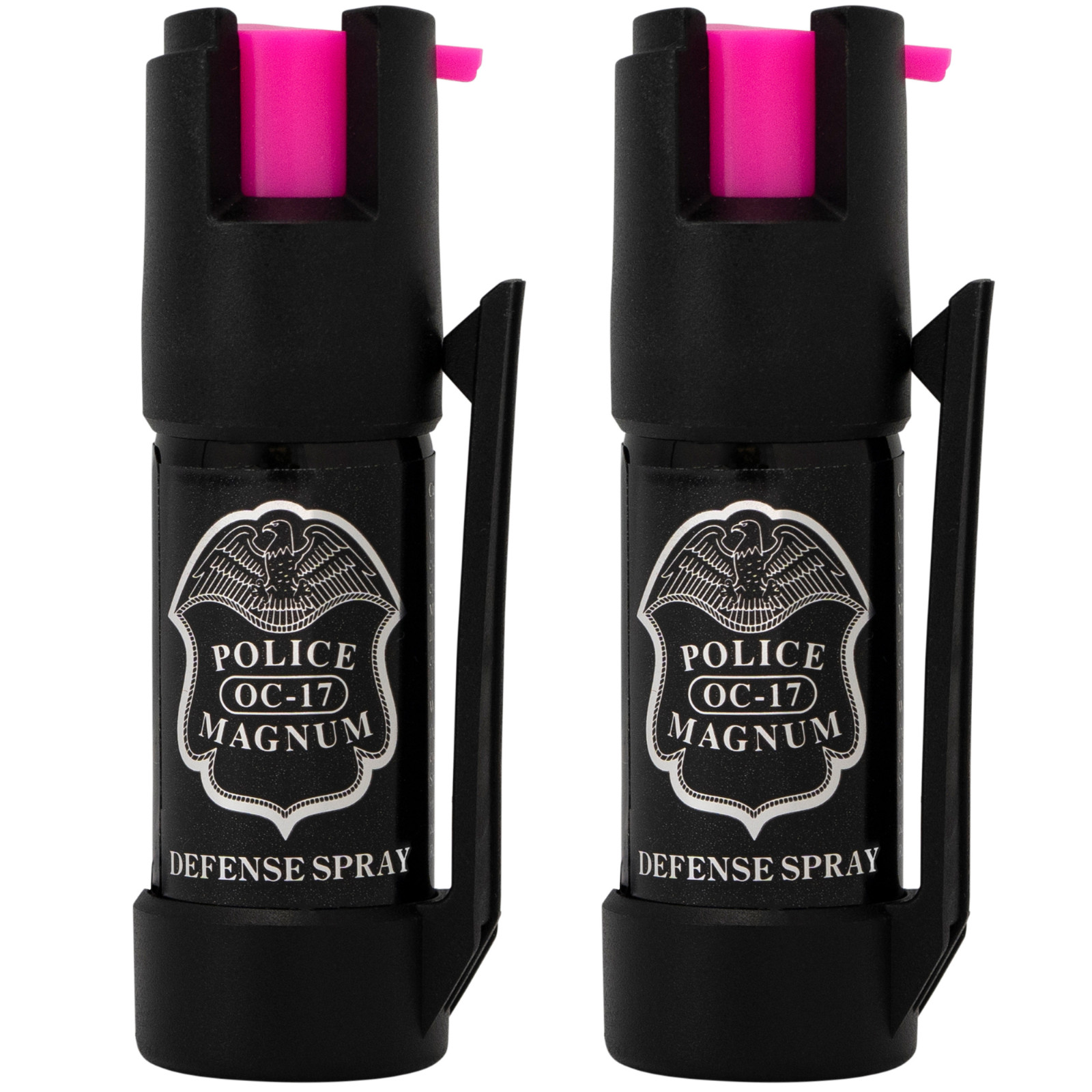 Police Magnum mini pepper spray belt clip self defense 2 pack 1/2oz BOTTOM CLIP