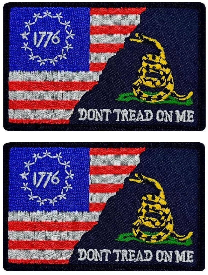 USA Flag 1776 Don't Tread on me Gadsden Patch |2PC HOOK BACK  3"x2"
