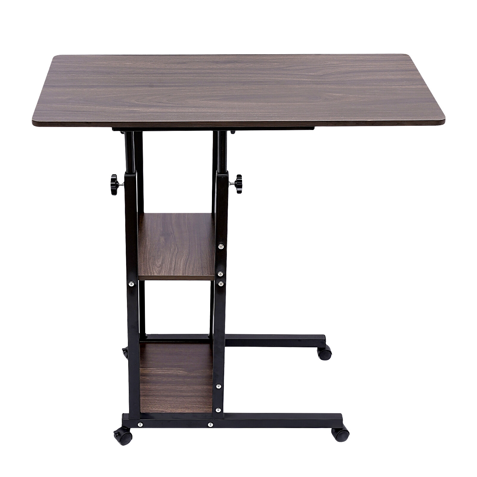 Height Adjustable C Table with Wheels and Storage Shelves for Couch Bed Recliner