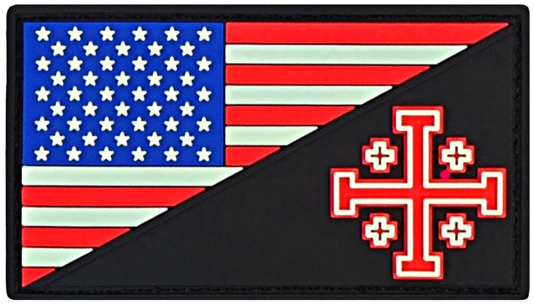 Jerusalem Five-fold Cross USA Flag PVC PATCH - HOOK 3.5"x2" GLOW In The DARK