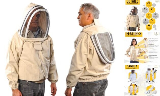 Bee Jacket with Veil - Natural Canvas Bee Suit Jacket with Elastic X-Large