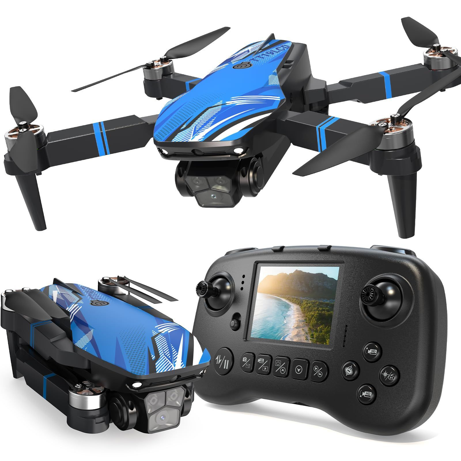 Drone with Camera for Adults LCD Screen FPV SJ sharp（RC a Screen）, Blue
