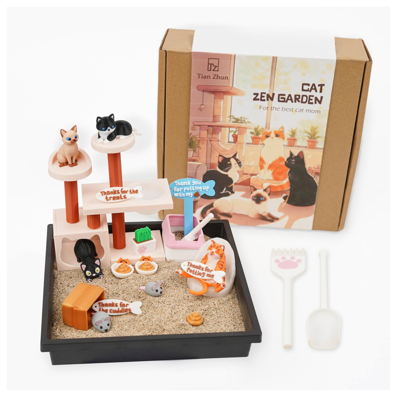 Cat Lover Gifts for Adults Cat Mom Gifts Mini Zen Garden for Desk Cats Themed...