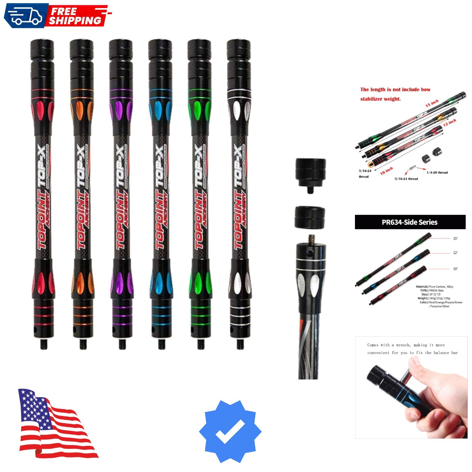 10 Inch 12 Inch 15 Inch Archery Balance Bar Rod Side Rod Carbon Fiber Stabili...