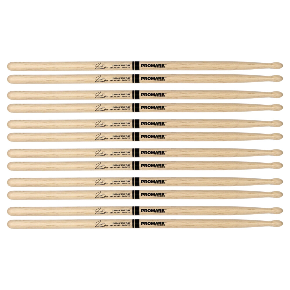 6 Pairs ProMark Shira Kashi Oak 747 Neil Peart Wood Tip Drum Sticks PW747W